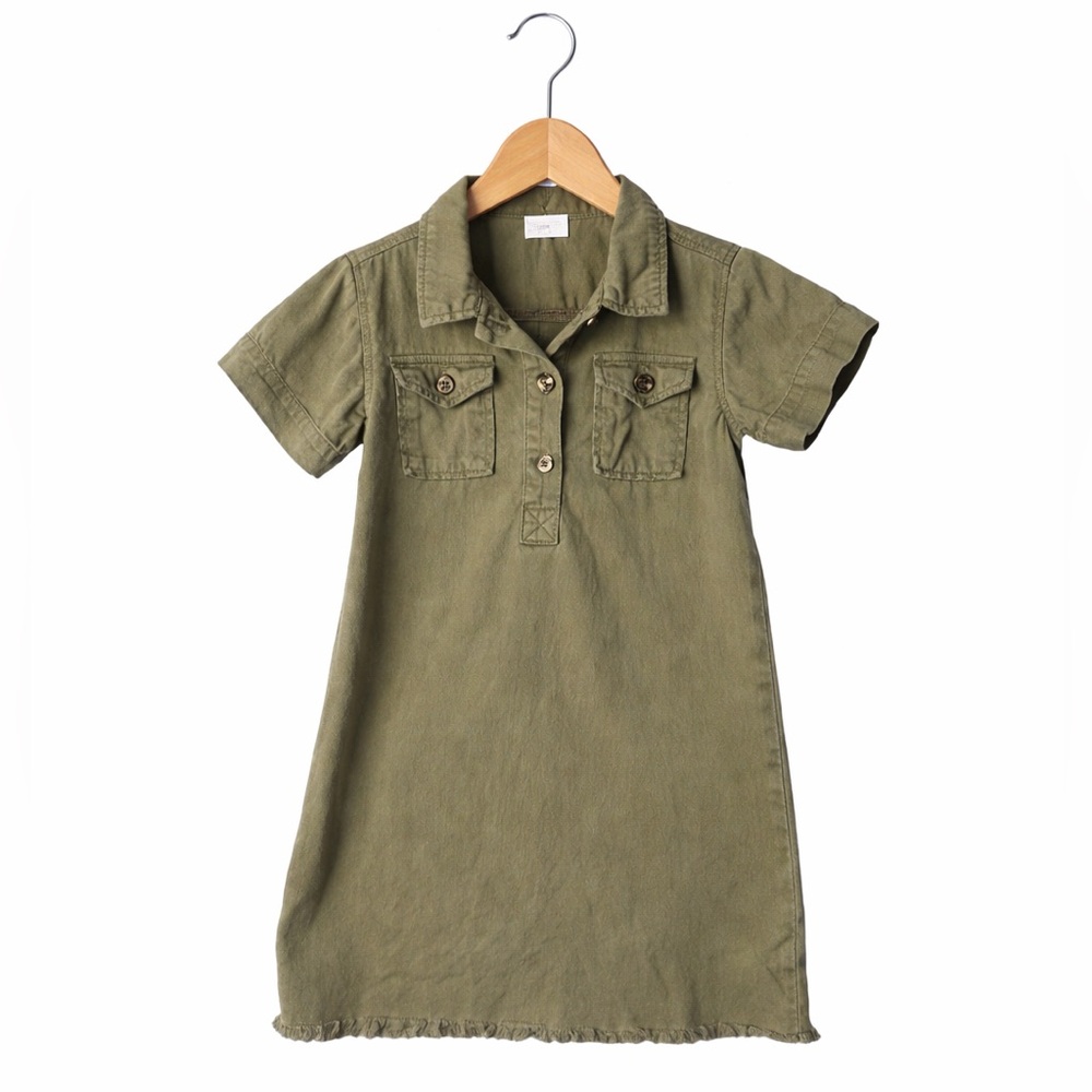 12PM Girls Army Green Utility Shirt Dress Size 5/6 Olive Safari Military Chic